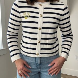 J crew Emile sweater lady jacket in stripe with custom embroidery